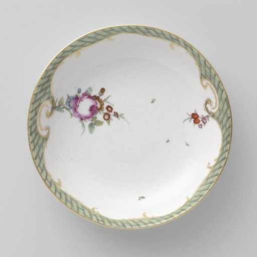 Saucer, painted with flowers and ladder motif
