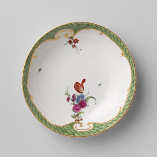 Plate, painted with flowers and ladder motif