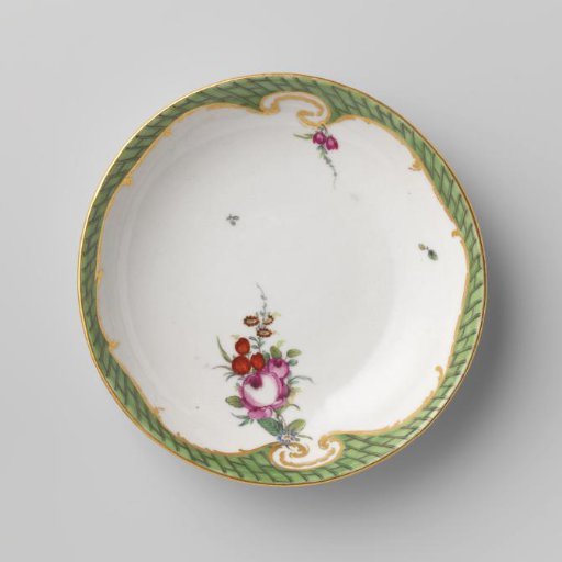 Plate, painted with flowers and ladder motif