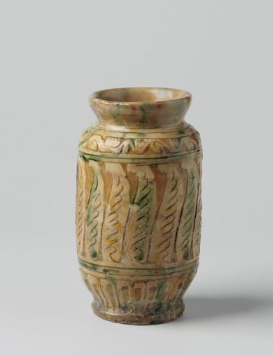 Vase, cylindrical with pinched foot and projecting neck