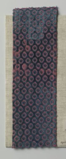 Fragment of blue ciselé velvet with a red ground featuring a pattern of hexagons