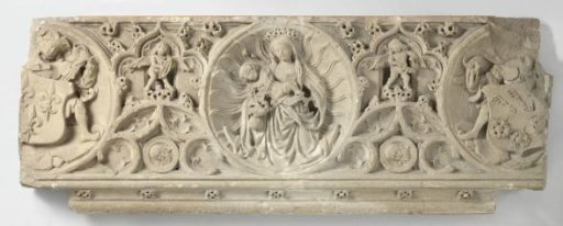 Virgin and Child Flanked by Two Shield-Bearers, Fragment of a Frieze from a Chimney-Piece