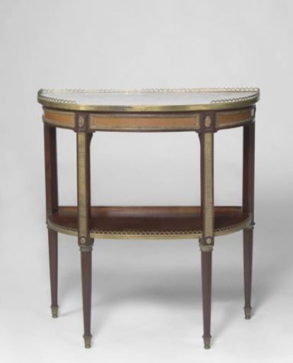 Writing Table with Two Half-Oval Marble Tops and a Gallery