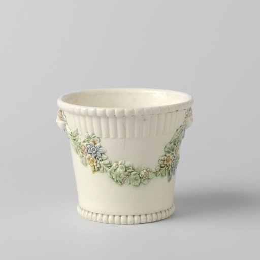 Flower pot of hard-baked earthenware with a polychrome decoration, Wedgwood.