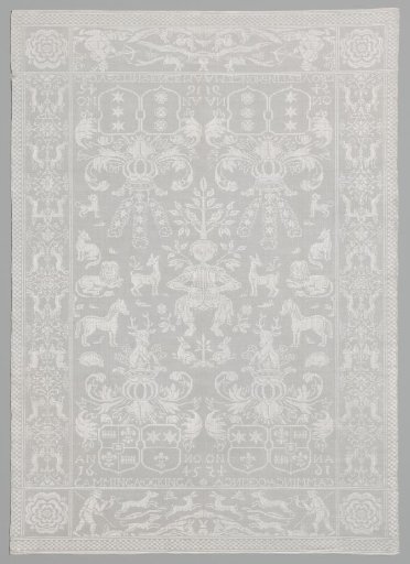 Tablecloth with Frisian arms and Orpheus among the animals
