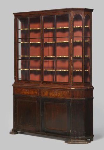 Porcelain Cabinet with Upper and Lower Sections, the Former with Panes and the Latter with Two Doors and a Panel