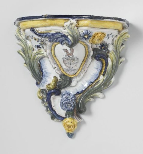 Console, polychrome painted with a bird picking fruit from a vase