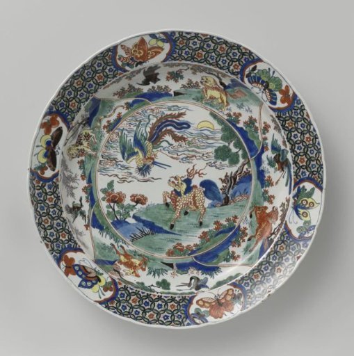 Plate, Polychrome Painted with Landscape, Four-Footed Animal and Bird