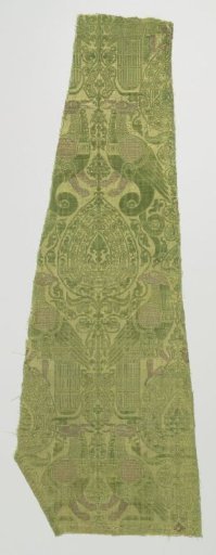 Fragment of a silk fabric with birds and mythological animals