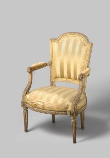 Armchair, upholstered, of white-painted beechwood