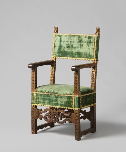 Armchair of Walnut, Upholstered and Resting on Square Legs