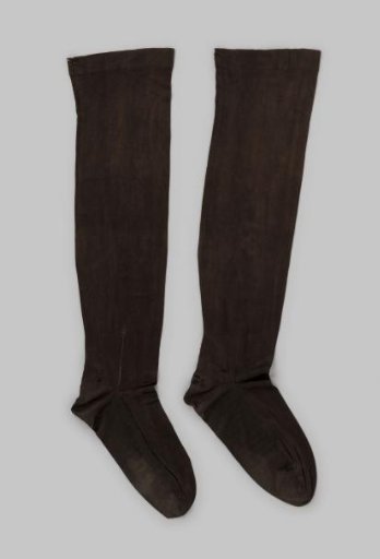 Stocking of dark brown silk with arrow-shaped decoration on the gusset and inset cotton foot