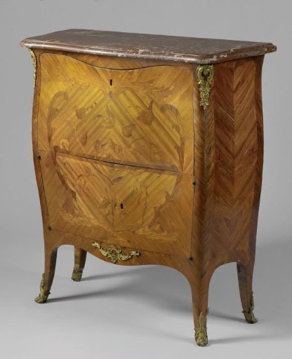 Secretary desk decorated with marquetry, including a bouquet of tulips