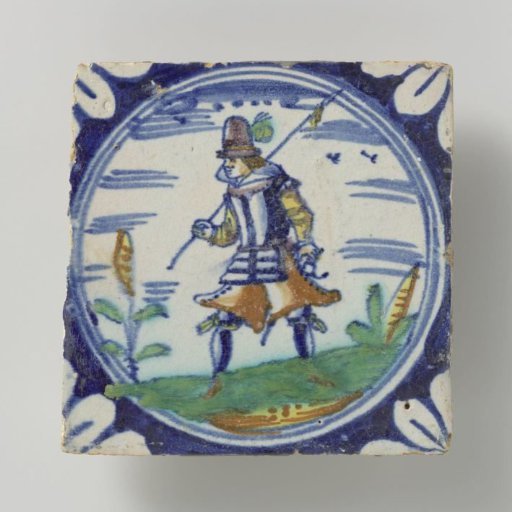 Tile, polychrome painted with a soldier or a standard-bearer