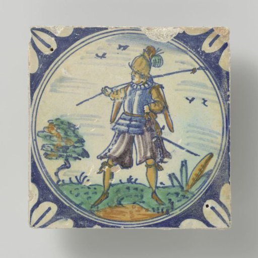 Tile, polychrome painted with a soldier or a standard-bearer