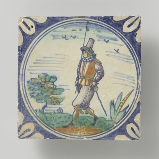 Tile, polychrome painted with a soldier or a standard-bearer