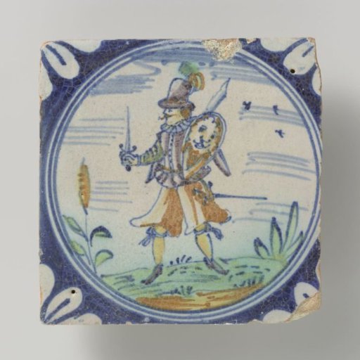 Tile, polychrome painted with a soldier or a standard-bearer