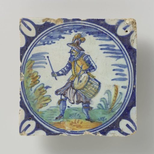 Tile, polychrome painted with a soldier or a standard-bearer