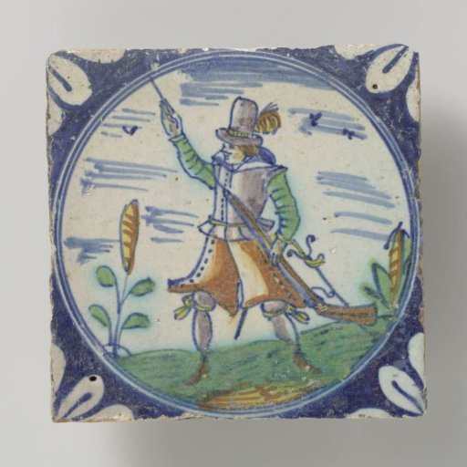 Tile, polychrome painted with a soldier or a standard-bearer