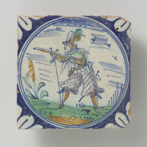 Tile, polychrome painted with a soldier or a standard-bearer