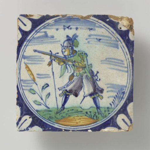 Tile, polychrome painted with a soldier or a standard-bearer