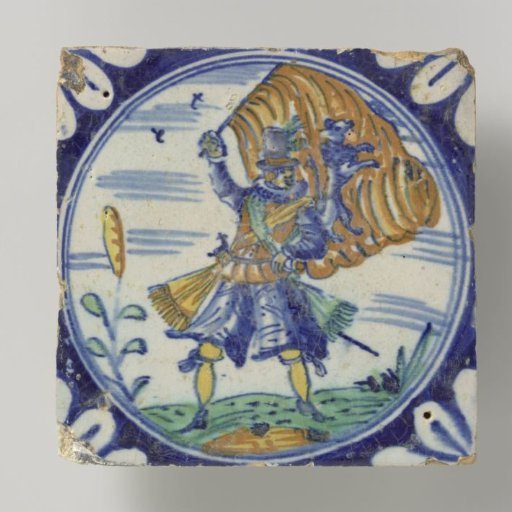 Tile, polychrome painted with a soldier or a standard-bearer