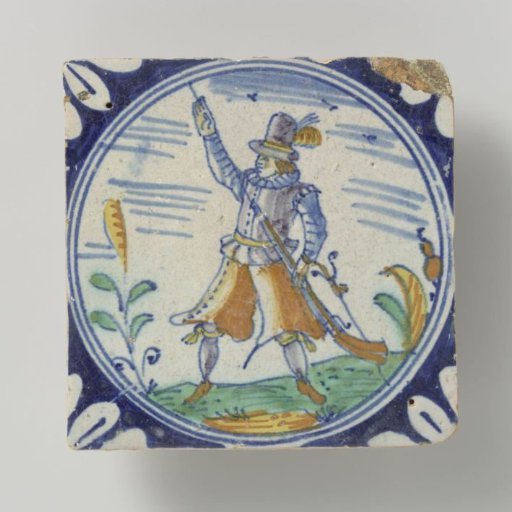 Tile, Multicolored Painted with a Soldier or Standard-Bearer