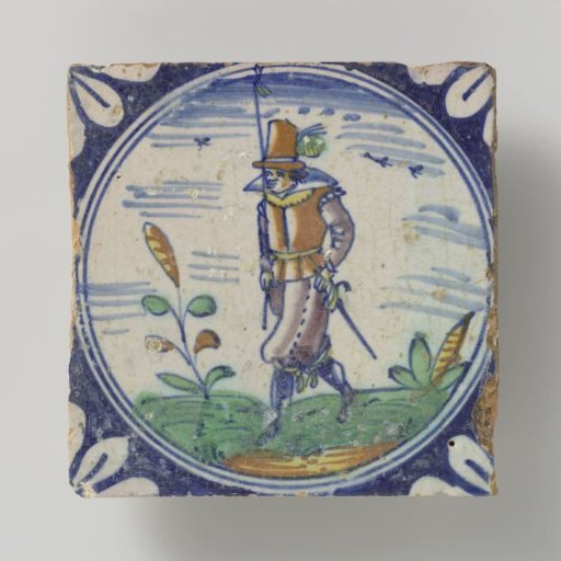 Tile, Multicolored Painted with a Soldier or Standard-Bearer