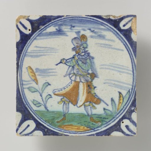 Tile, polychrome painted with a soldier or a standard-bearer