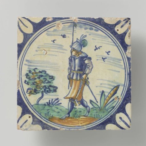 Tile, polychrome painted with a soldier or a standard-bearer