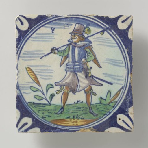 Tile, polychrome painted with a soldier or a standard-bearer