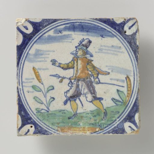 Tile, Multicolored Painted with a Soldier or Standard-Bearer