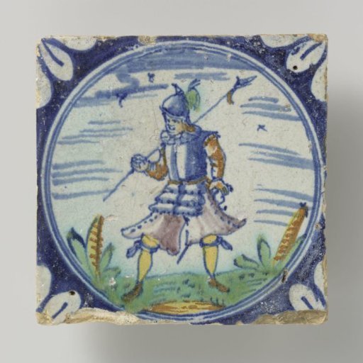 Tile, polychrome painted with a soldier or a standard-bearer