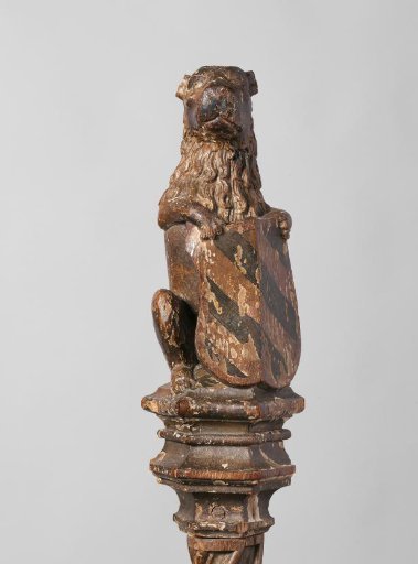 Lion Supporting an Escutcheon, From the Top of a Balustrade or the Backrest of the Stadholder’s Chair in the Rolzaal in the Hof van Holland, The Hague