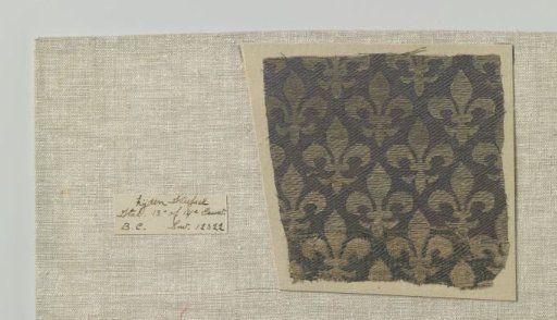 Fragment of blue velvet with a pattern of fleurs-de-lis in gold