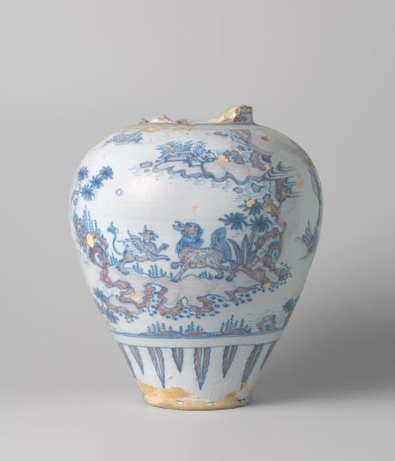 Vase, Painted with Chinoiserie Decoration in Blue and Purple