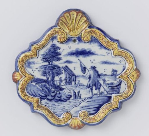 Rhomboid faience tile with fishermen