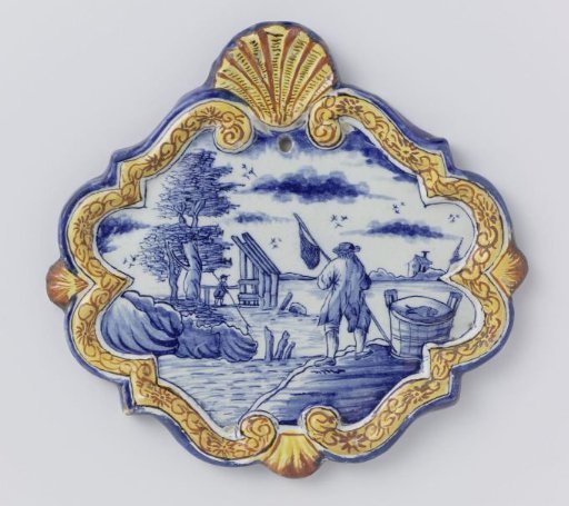 Rhomboid faience tile with fishermen
