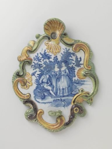 Appliqué, multicolored painted with a landscape with figures