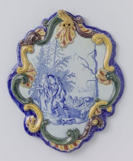 Faience tile painted with a shepherd scene