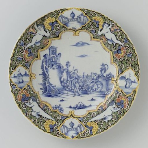 Plate with a shepherd scene in blue on the flat