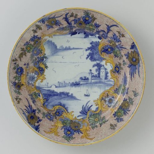 Plate, painted with a river landscape
