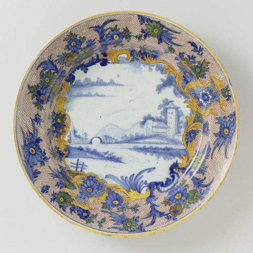 Plate of polychrome painted faience