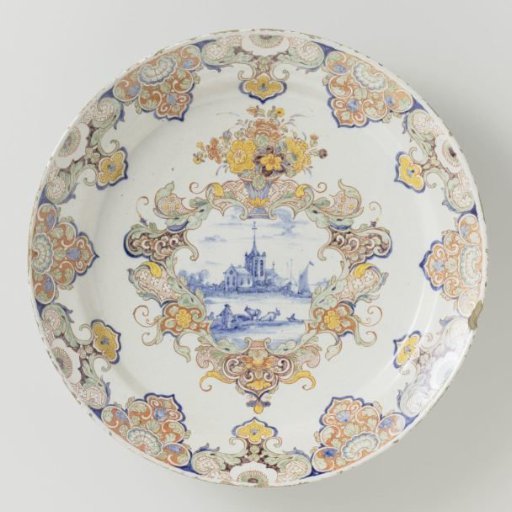 Plate in polychrome painted faience