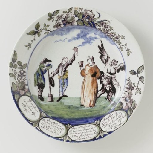 Dish, painted with a scene satirizing the legal profession