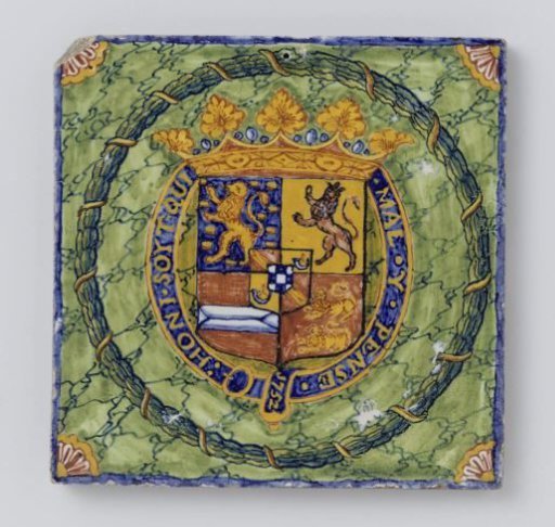 Tile, painted with the coat of arms of Prince William IV or Prince William V