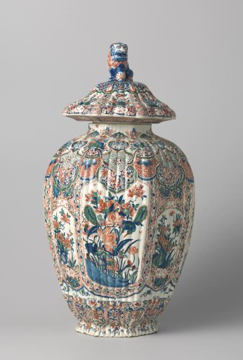 Vase with lid, multicoloured painted