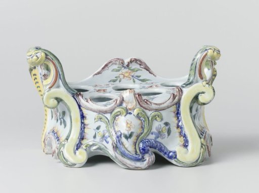 Flower vase of faience, painted in many colours with cornflowers