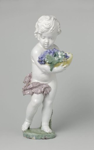 Putto of Undecorated Faience with a Basket of Grapes in the Right Arm