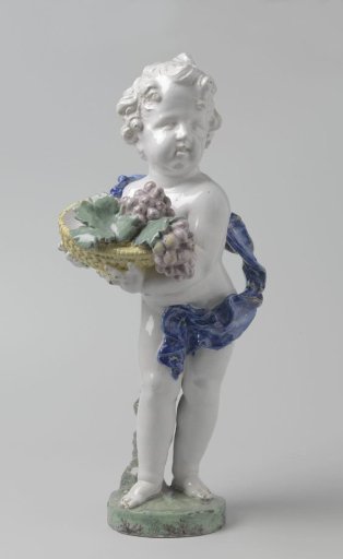 Putto of Undecorated Faience with a Basket of Grapes in the Left Arm